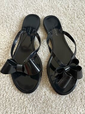 Twisted Black Bow Jelly Sandals - Women Size 40